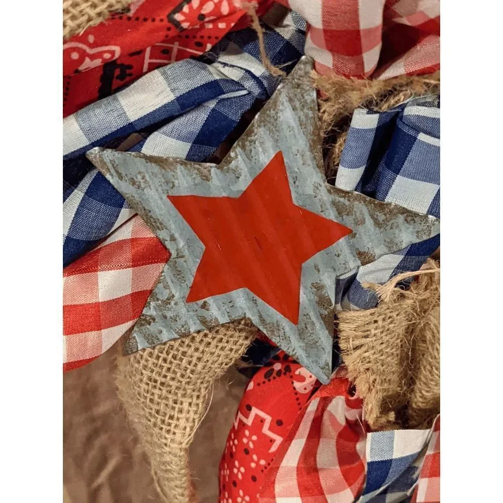 NEW Way To Celebrate Patriotic Gingham Bandana Wreath